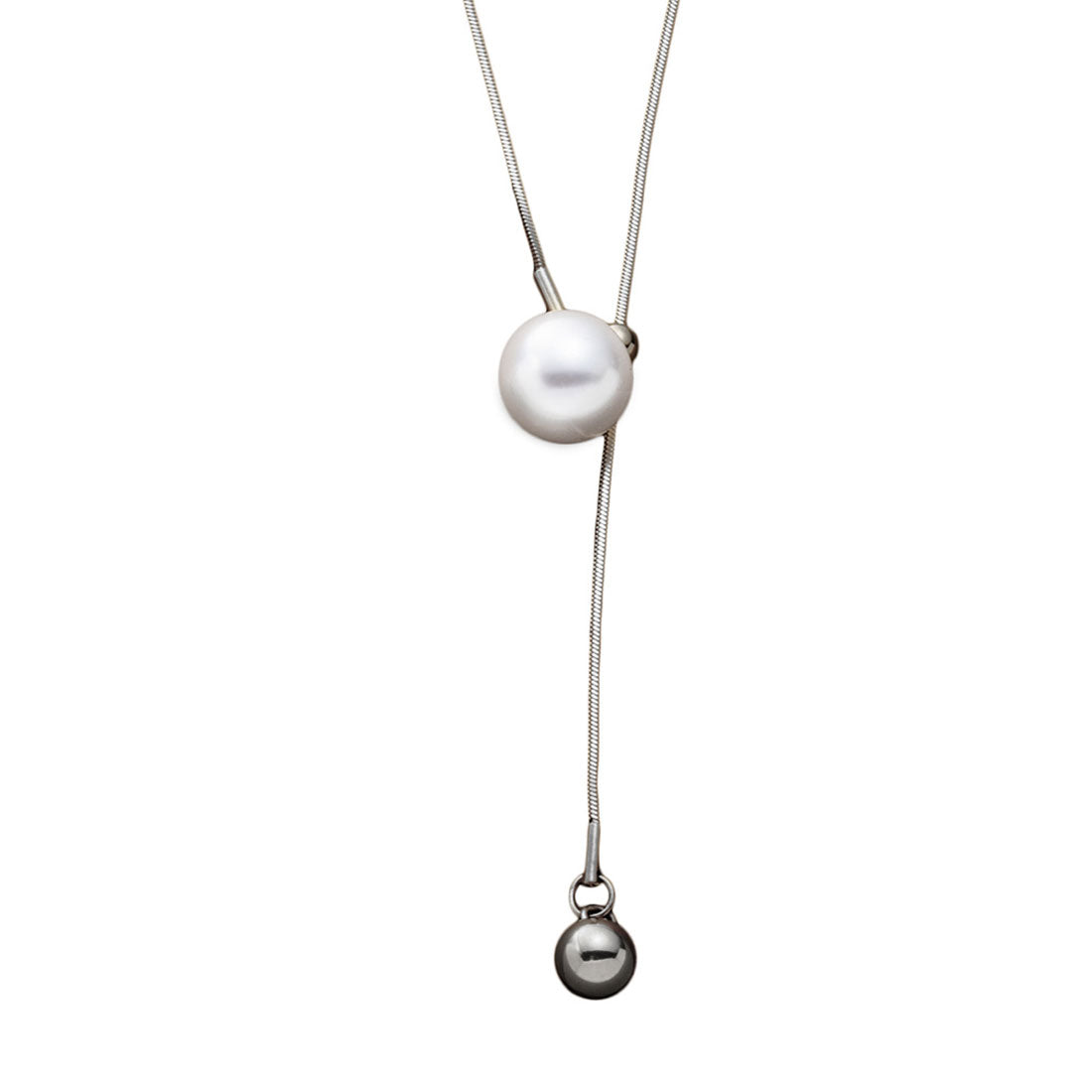 クリームドット Cream dot. パール艶めくステンレス製Y字ロングネックレス （フリーサイズ：シルバー） フリーサイズ：シルバー