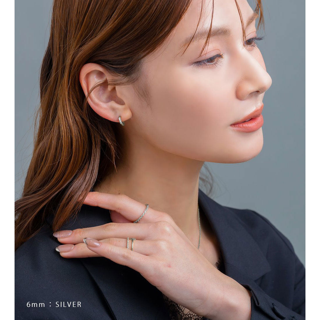 クリームドット Cream dot. 選べる6サイズ、ビジュー煌めくステンレス製フープピアス （12mm：シルバー） 12mm：シルバー