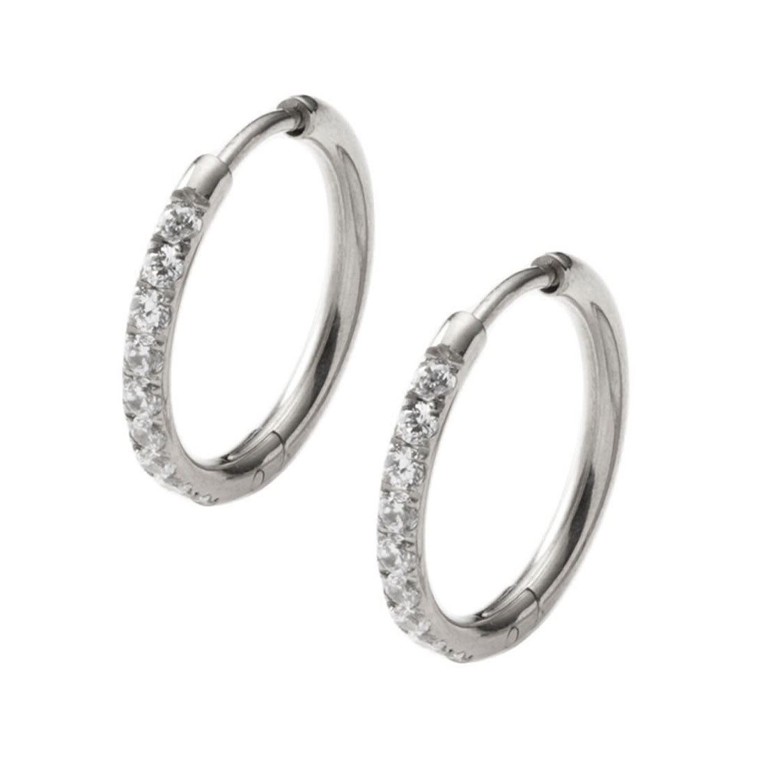 クリームドット Cream dot. 選べる6サイズ、ビジュー煌めくステンレス製フープピアス （14mm：シルバー） 14mm：シルバー