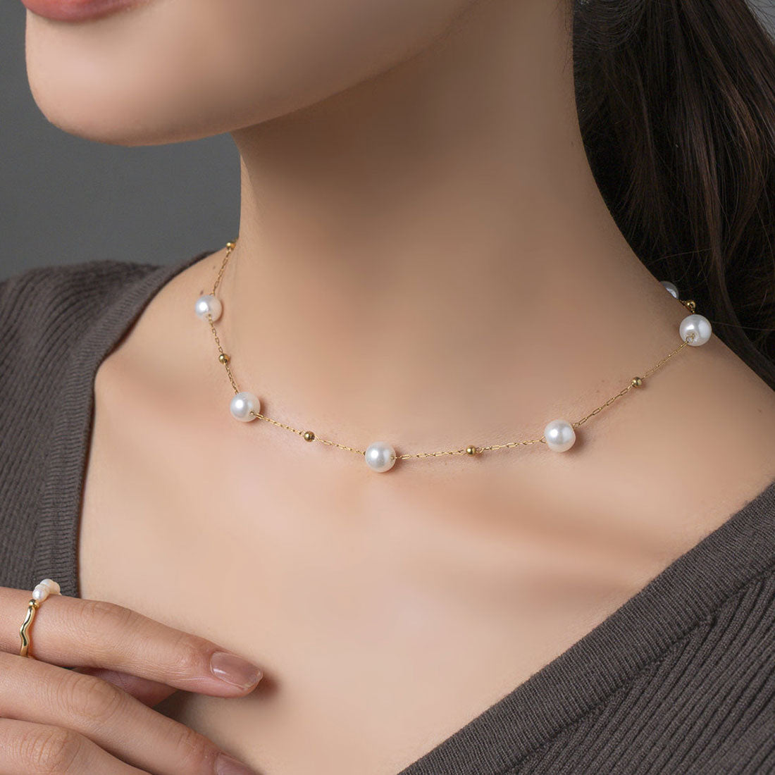 クリームドット Cream dot. ステーションパールのステンレス製ネックレス （ワンサイズ：ゴールド） ワンサイズ：ゴールド