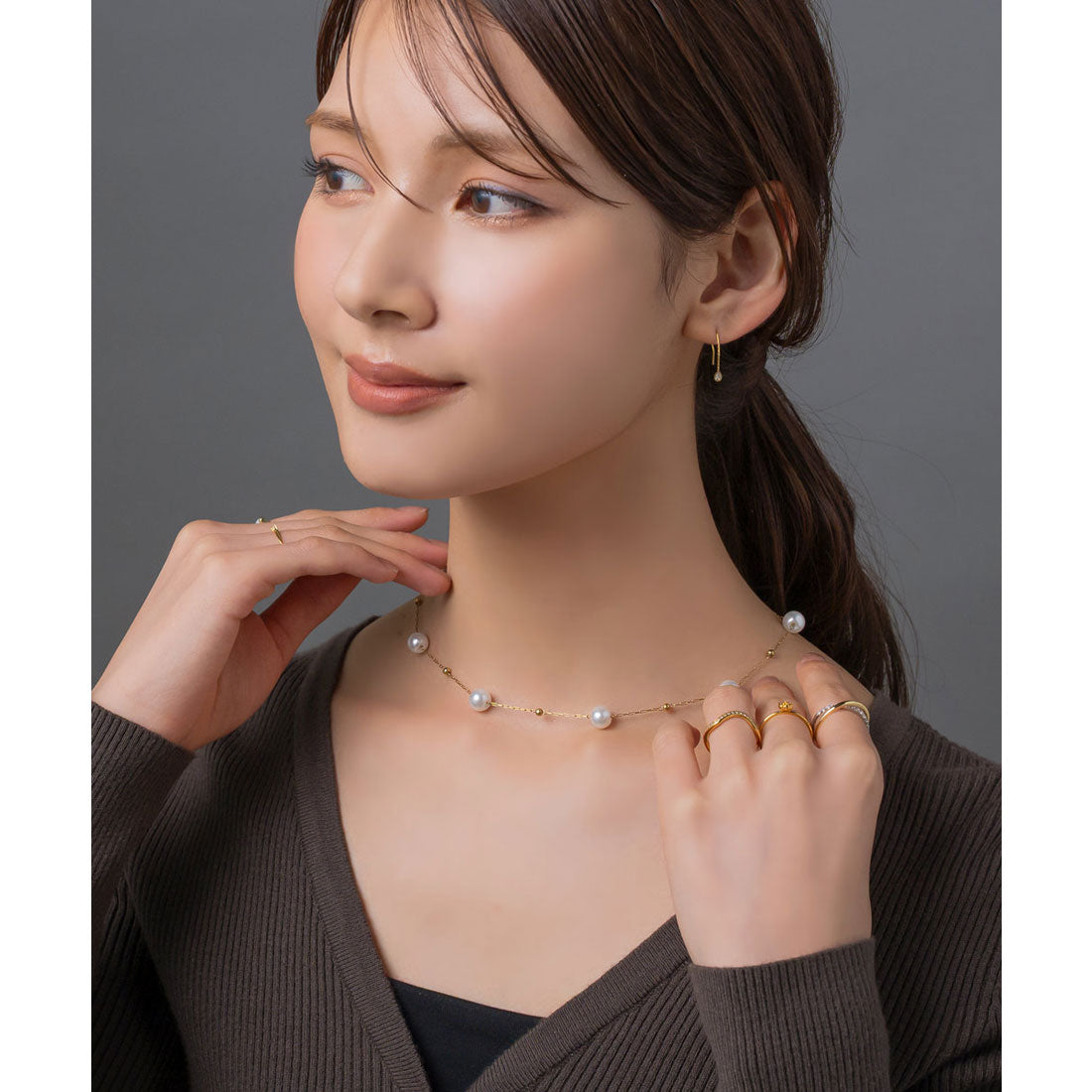 クリームドット Cream dot. ステーションパールのステンレス製ネックレス （ワンサイズ：ゴールド） ワンサイズ：ゴールド