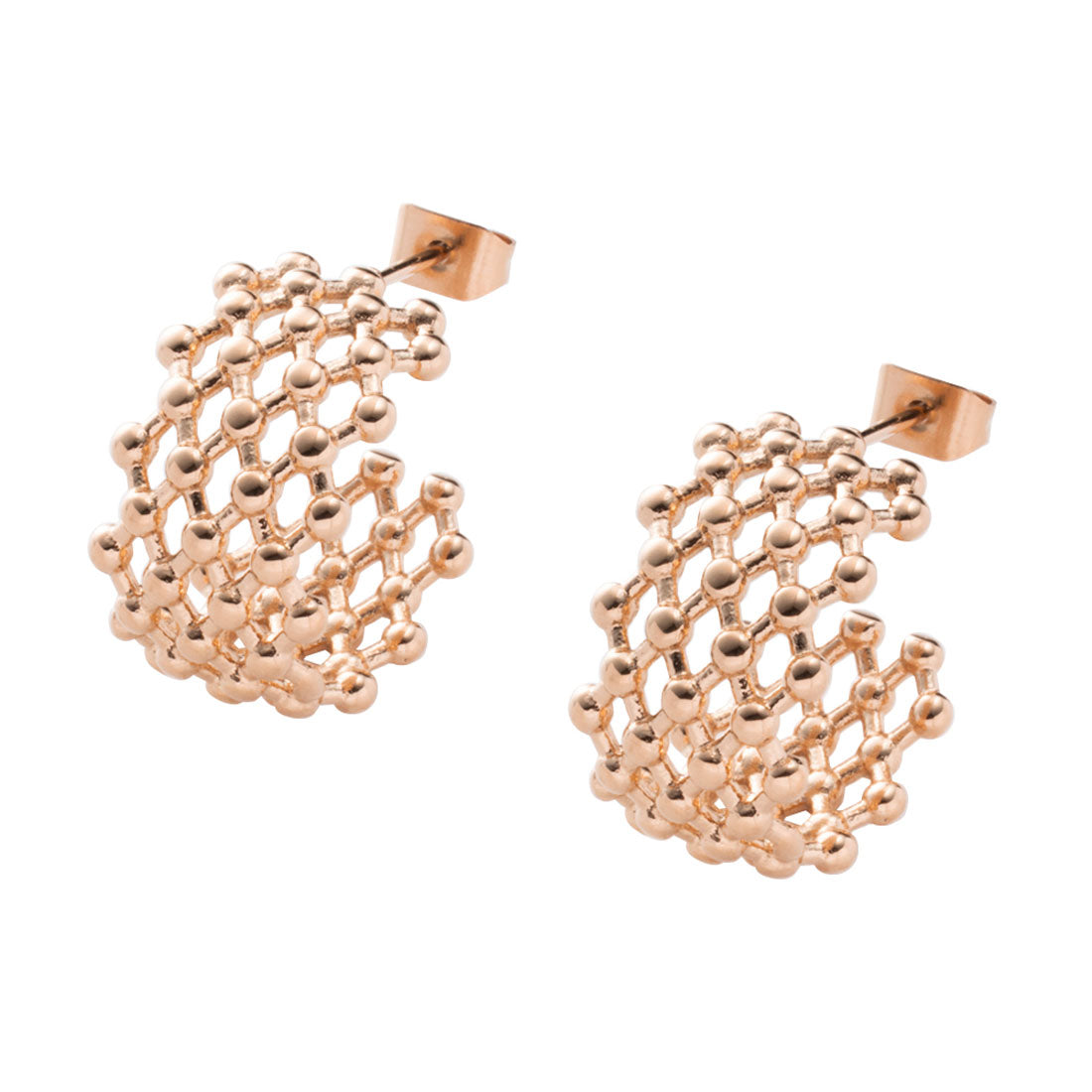 クリームドット Cream dot. メッシュライクなドット模様のステンレス製透かしフープピアス （ピアス：ピンクゴールド） ピアス：ピンクゴールド