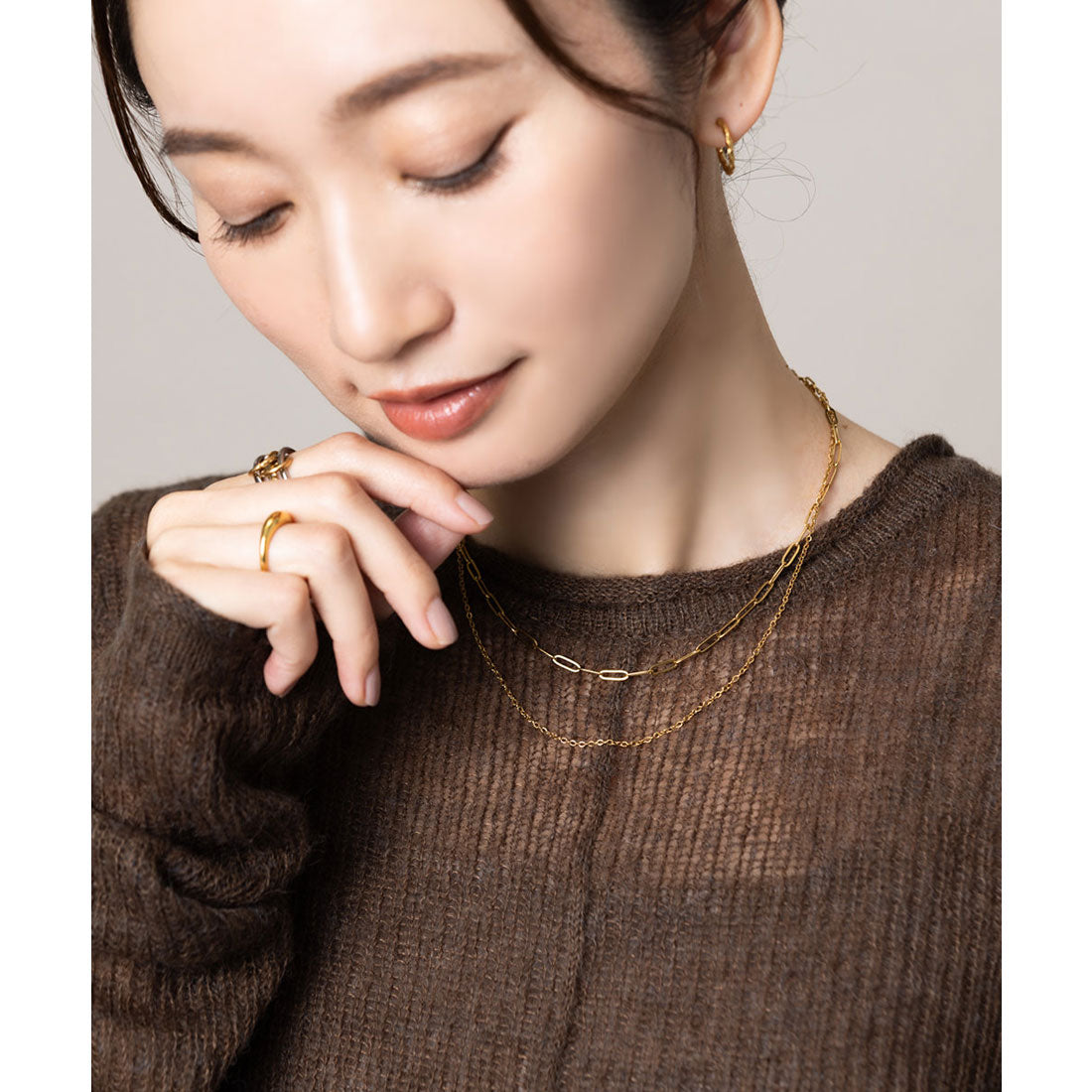 クリームドット Cream dot. 2連チェーンのステンレス製マグネットネックレス （ワンサイズ：ゴールド） ワンサイズ：ゴールド
