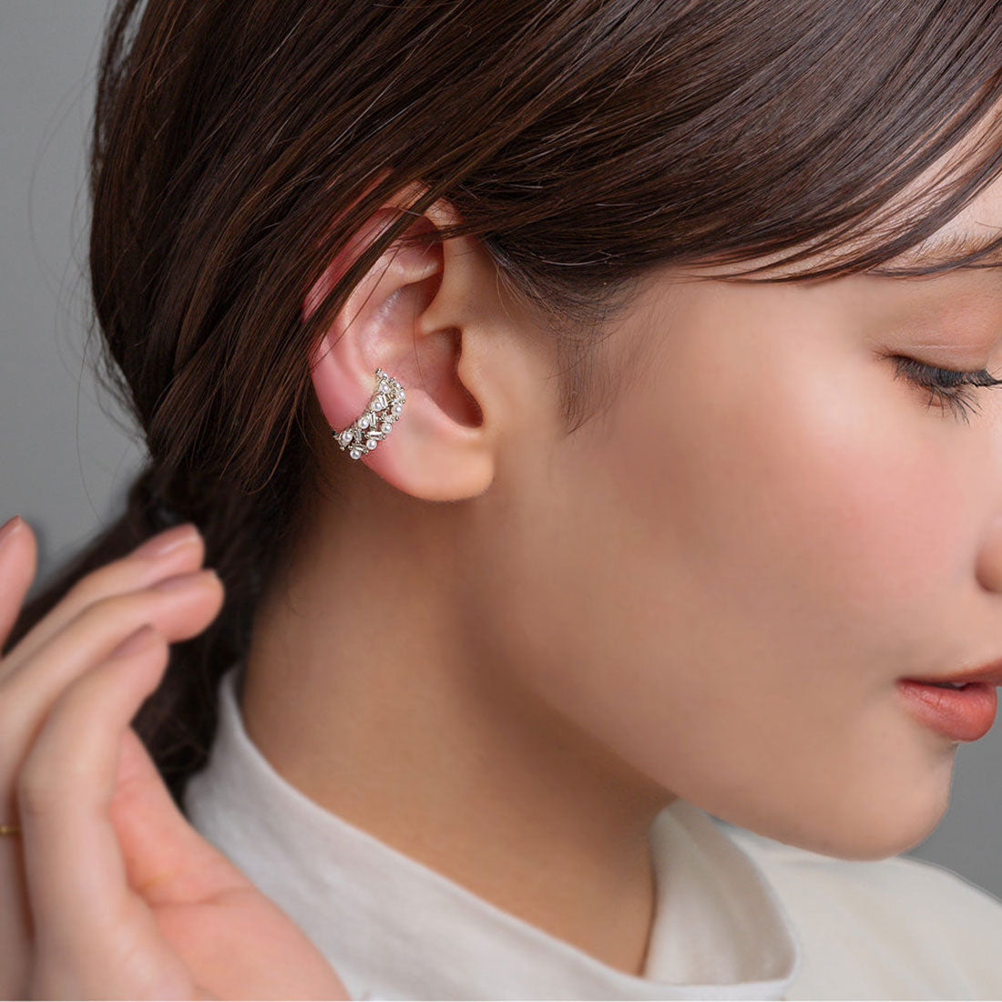 クリームドット Cream dot. 繊細に煌めくビジュー×パールのフープイヤリング （イヤリング：シルバー） イヤリング：シルバー