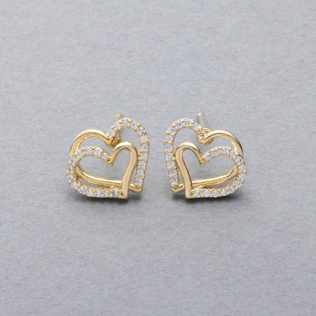 クリームドット Cream dot. ビジューラインが煌めくダブルハートピアス （ピアス：ゴールド） ピアス：ゴールド