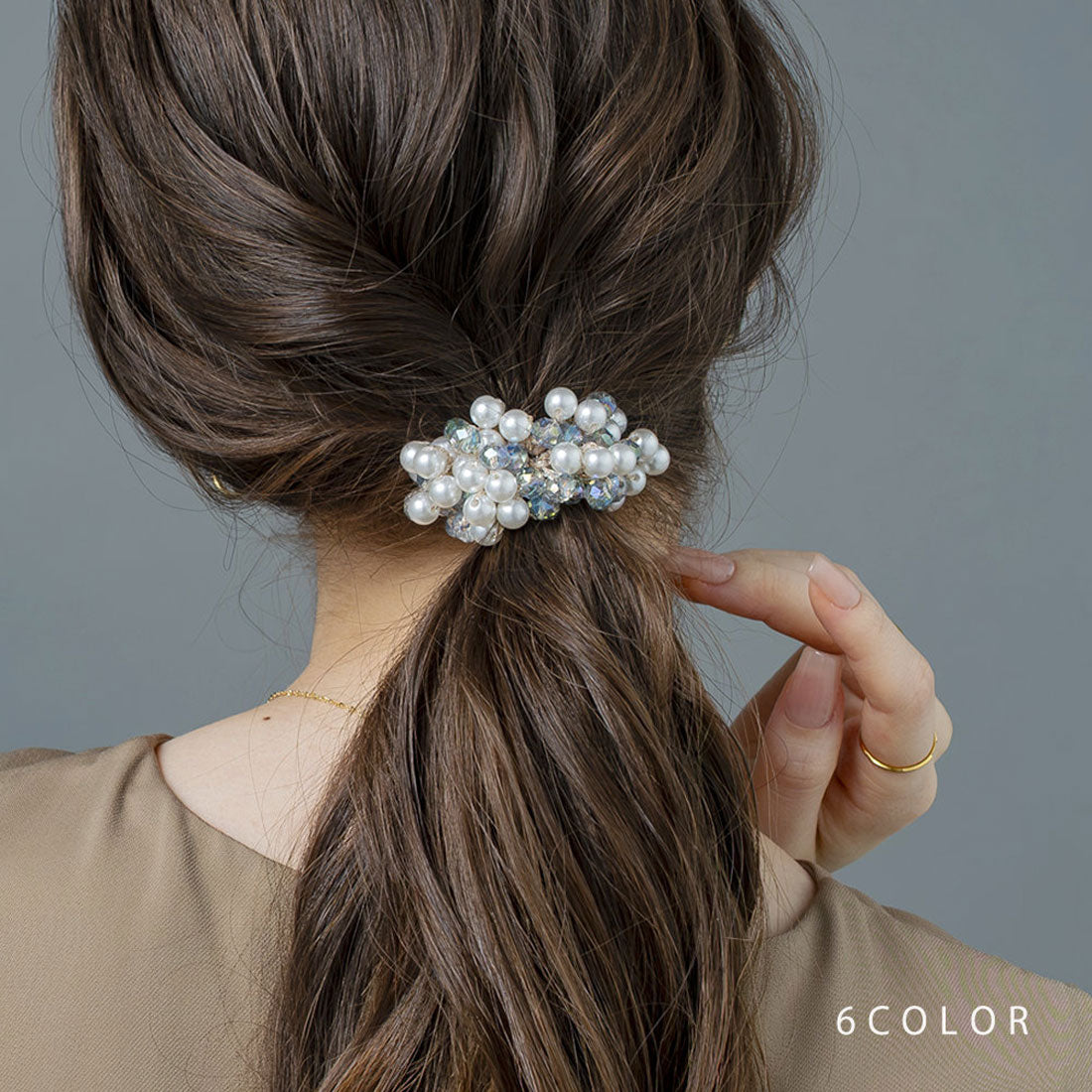 クリームドット Cream dot. ランダムパール×カラービジューの贅沢バブルヘアゴム （ワンサイズ：ベージュ） ワンサイズ：ベージュ