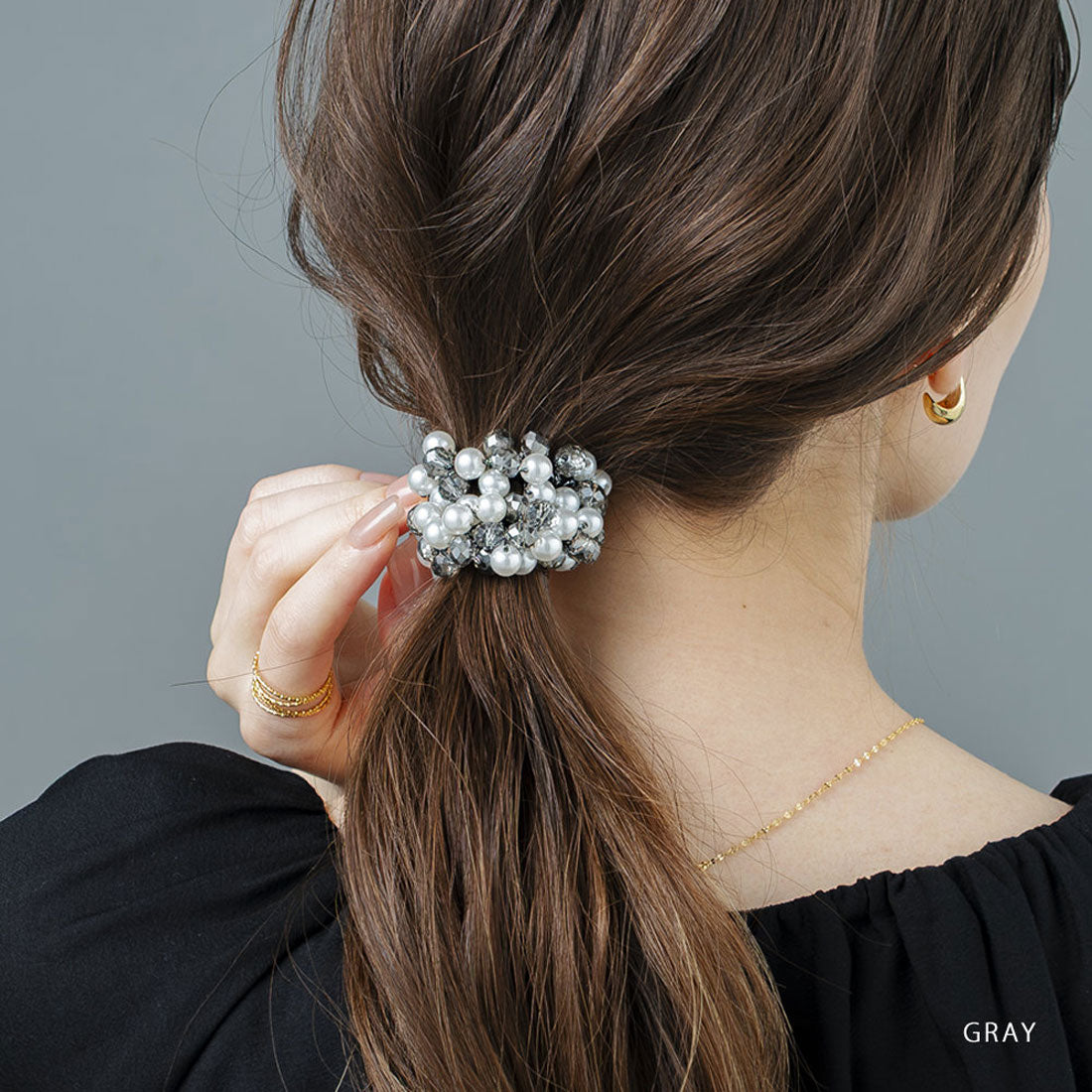 クリームドット Cream dot. ランダムパール×カラービジューの贅沢バブルヘアゴム （ワンサイズ：ベージュ） ワンサイズ：ベージュ