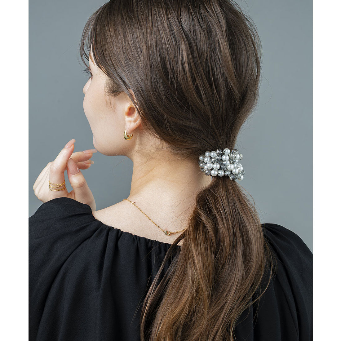 クリームドット Cream dot. ランダムパール×カラービジューの贅沢バブルヘアゴム （ワンサイズ：ベージュ） ワンサイズ：ベージュ