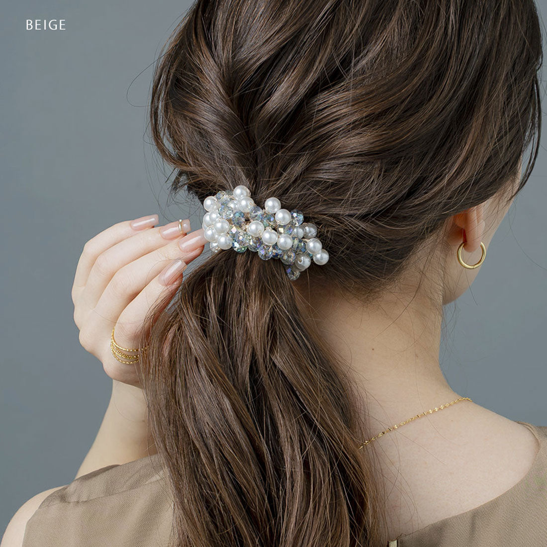 クリームドット Cream dot. ランダムパール×カラービジューの贅沢バブルヘアゴム （ワンサイズ：ベージュ） ワンサイズ：ベージュ