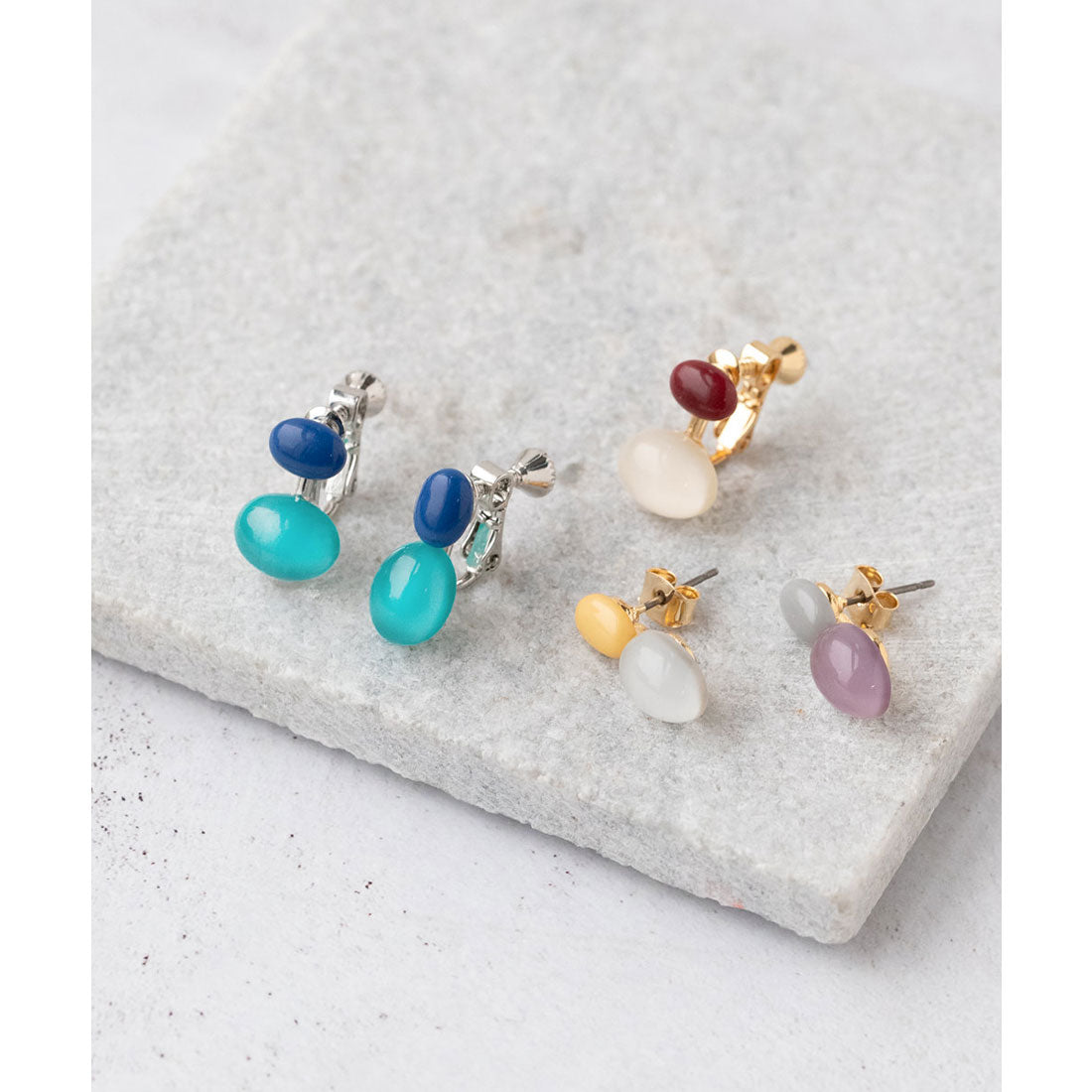 クリームドット Cream dot. バイカラーオーバルのアシンメトリーピアス/イヤリング （ピアス：パープル） ピアス：パープル