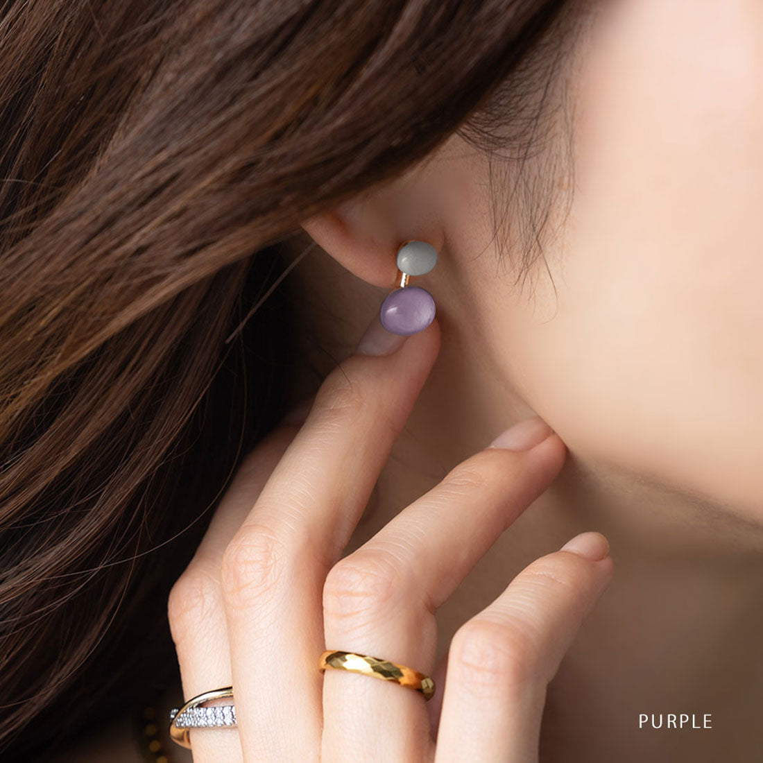 クリームドット Cream dot. バイカラーオーバルのアシンメトリーピアス/イヤリング （ピアス：パープル） ピアス：パープル