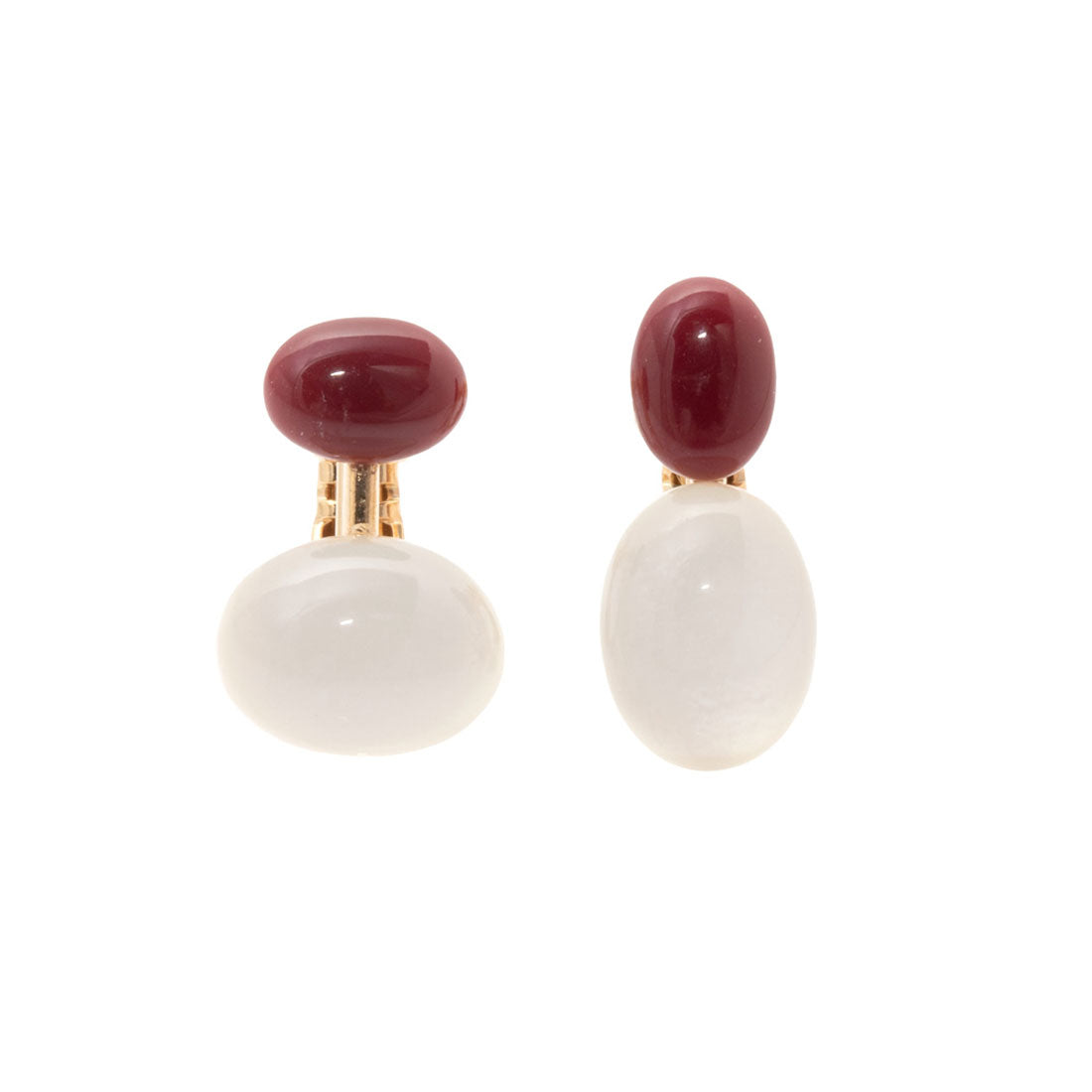クリームドット Cream dot. バイカラーオーバルのアシンメトリーピアス/イヤリング （イヤリング：レッド） イヤリング：レッド