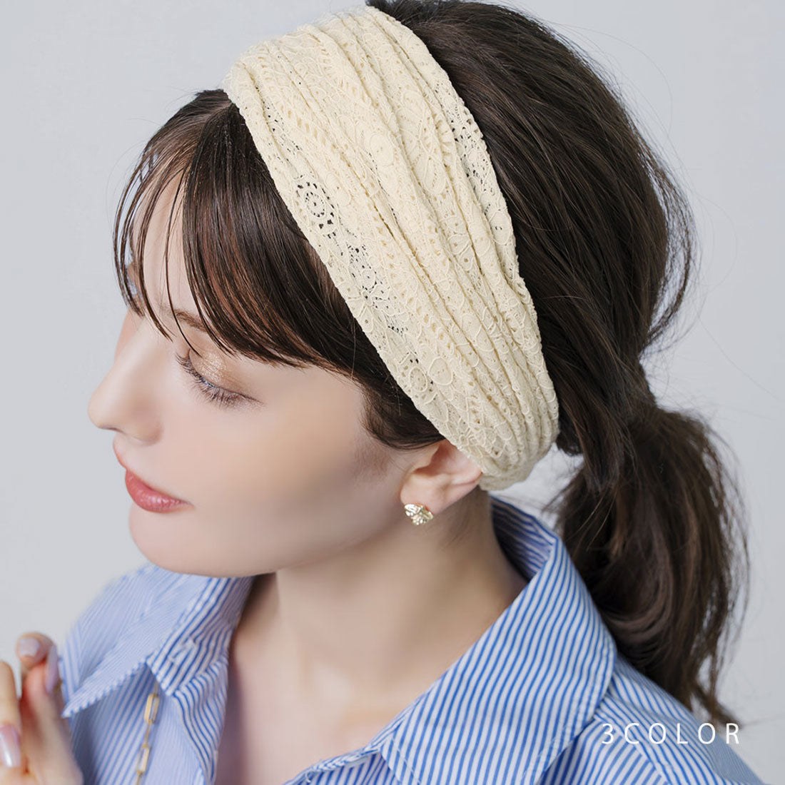 クリームドット Cream dot. アレンジ自在◎涼しげ総レースのワイドターバン （ワンサイズ：ブラック） ワンサイズ：ブラック