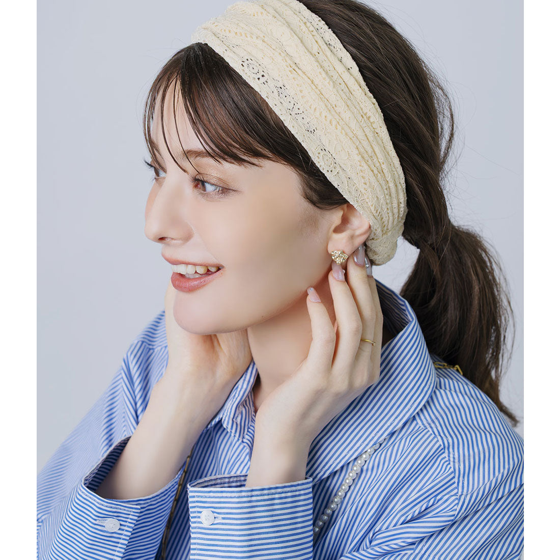 クリームドット Cream dot. アレンジ自在◎涼しげ総レースのワイドターバン （ワンサイズ：ブラック） ワンサイズ：ブラック