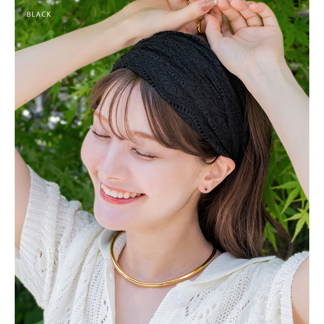 クリームドット Cream dot. アレンジ自在◎涼しげ総レースのワイドターバン （ワンサイズ：ブラック） ワンサイズ：ブラック