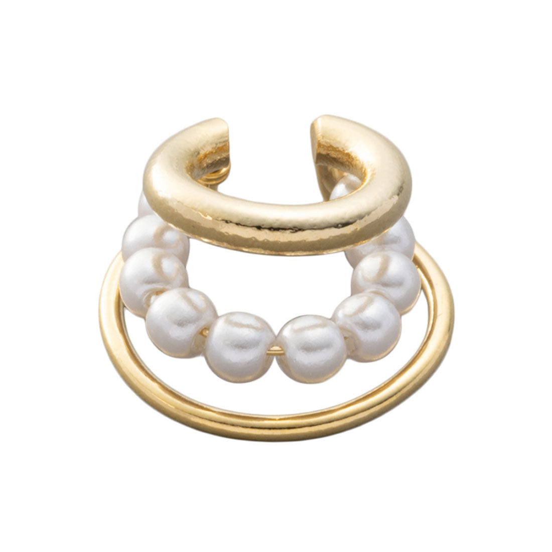 クリームドット Cream dot. 高見えパール×メタルの3連ラインの片耳用イヤーカフ （ワンサイズ：ゴールド） ワンサイズ：ゴールド
