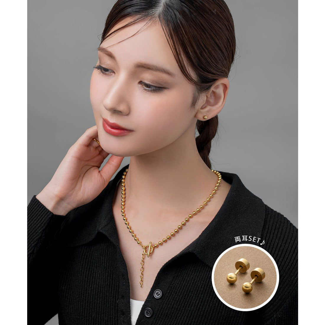 クリームドット Cream dot. メタルボールのステンレス製プッシュロックピアス （4mm：ゴールド） 4mm：ゴールド
