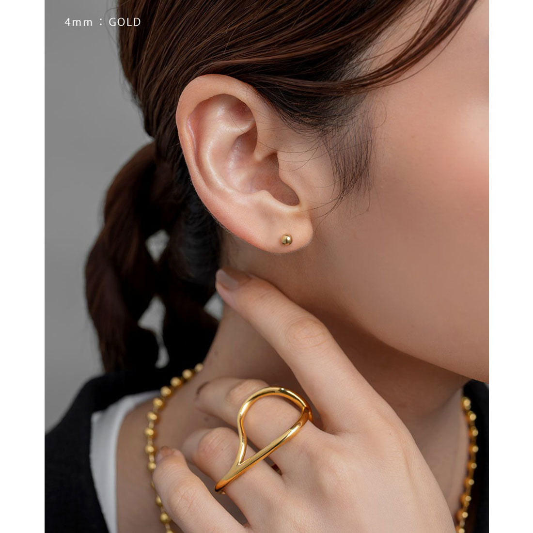 クリームドット Cream dot. メタルボールのステンレス製プッシュロックピアス （4mm：ゴールド） 4mm：ゴールド