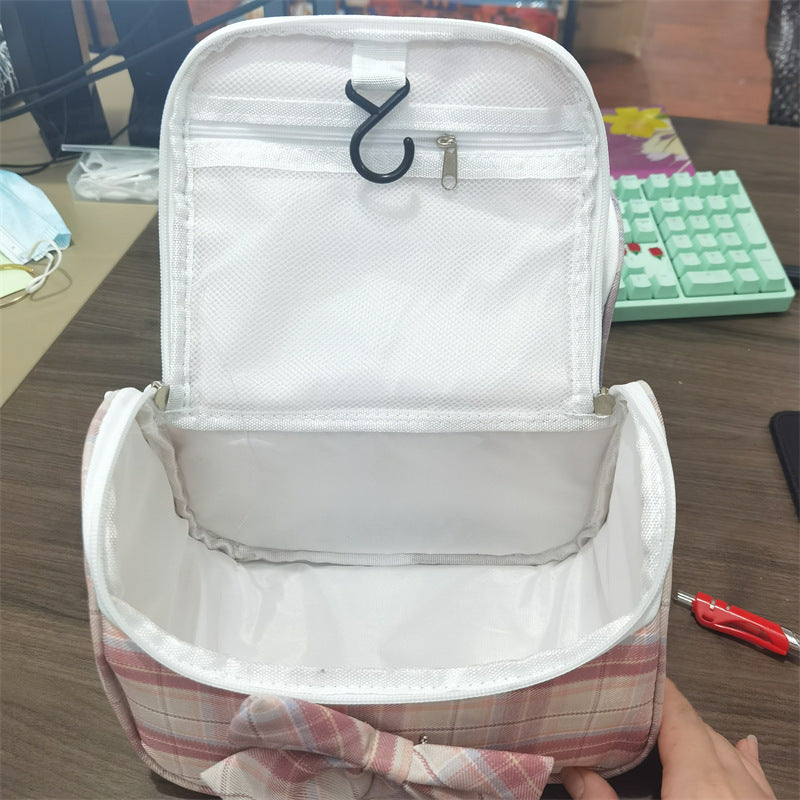 チャイムトリップ Chime Trip チェック柄 化粧品ポーチ 女性用 旅行 化粧ポーチ かわいい リボン 大容量 トラベルバッグ 小物入れ おしゃれ メイクボックス