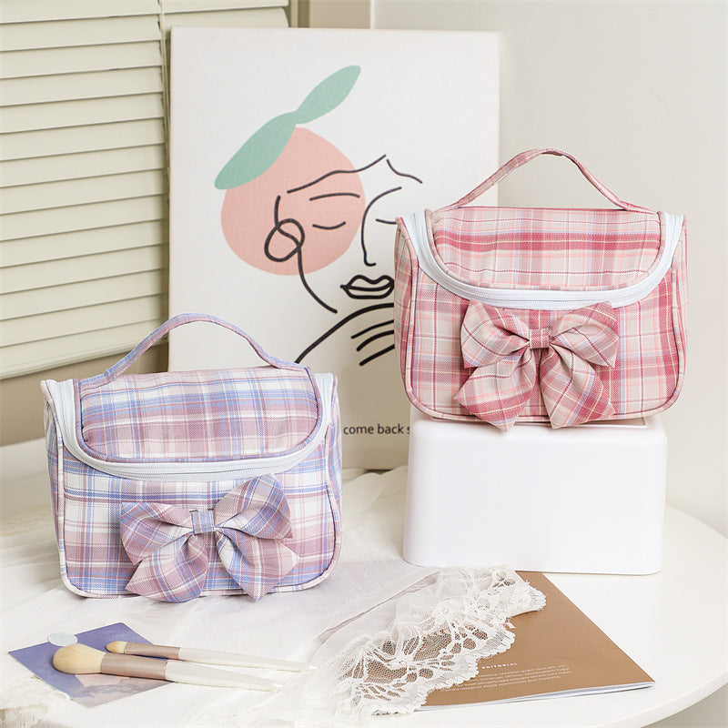 チャイムトリップ Chime Trip チェック柄 化粧品ポーチ 女性用 旅行 化粧ポーチ かわいい リボン 大容量 トラベルバッグ 小物入れ おしゃれ メイクボックス