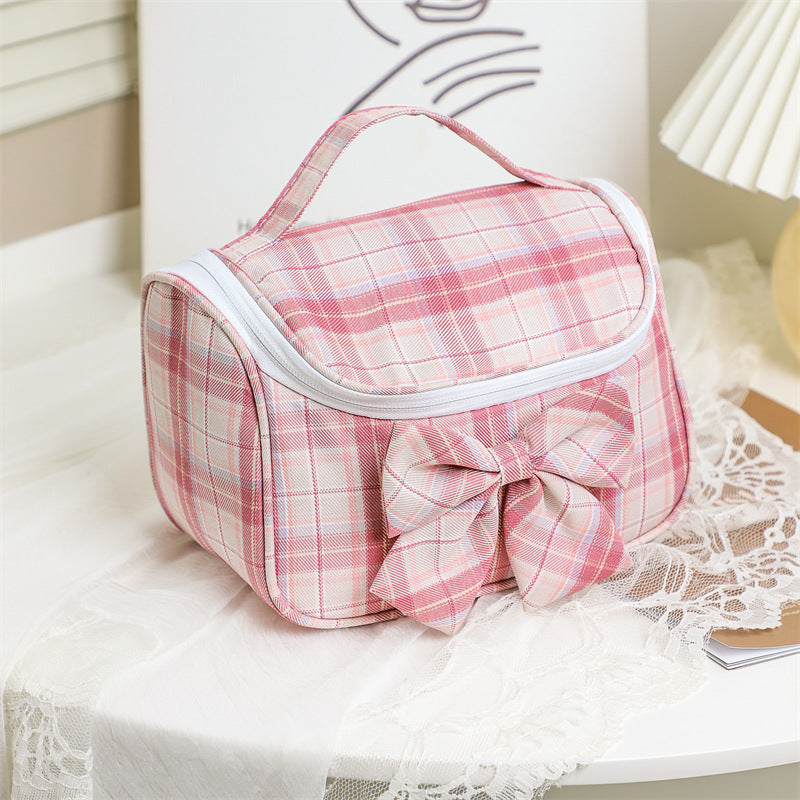 チャイムトリップ Chime Trip チェック柄 化粧品ポーチ 女性用 旅行 化粧ポーチ かわいい リボン 大容量 トラベルバッグ 小物入れ おしゃれ メイクボックス
