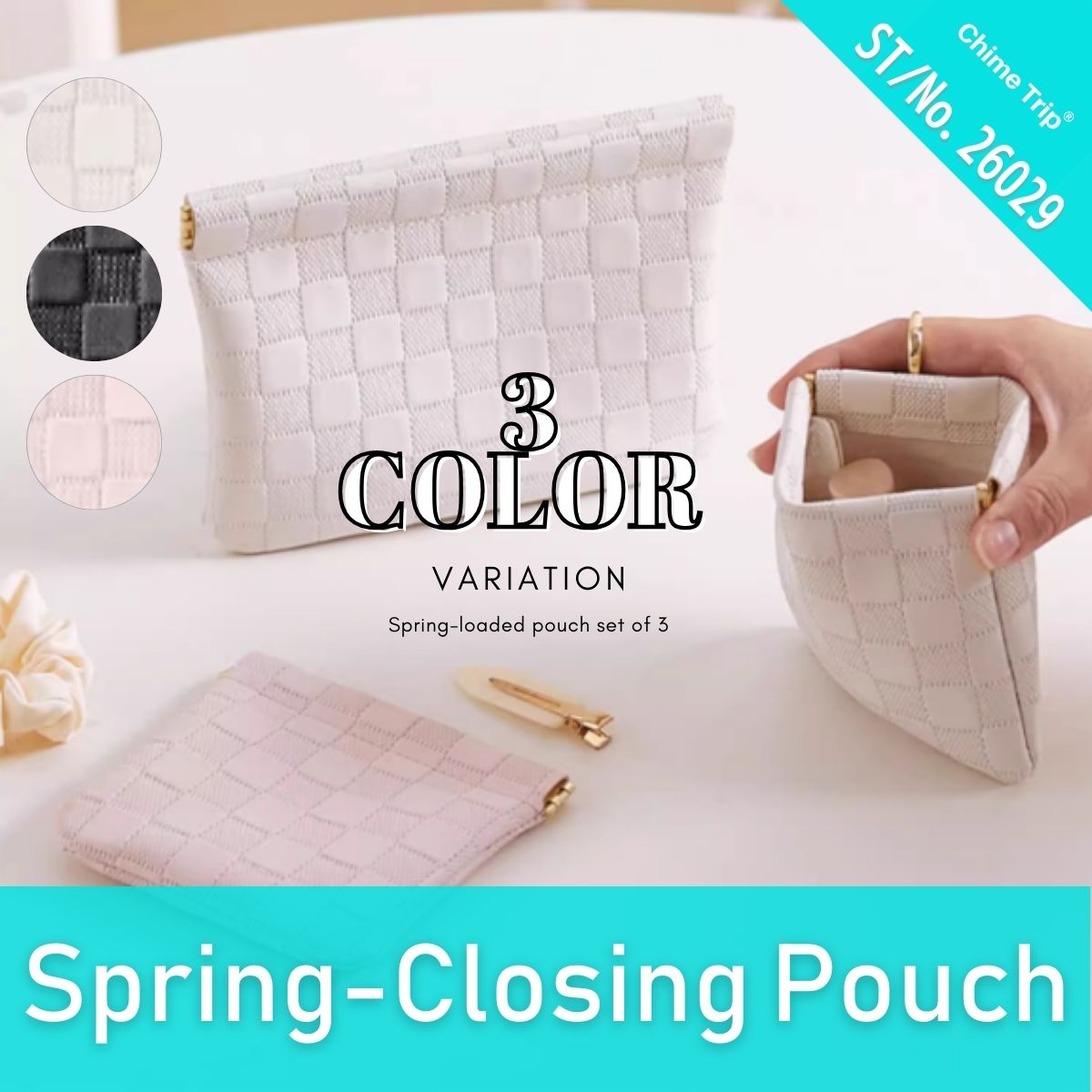 Chime Trip Chime Trip Pouch 配件包 小號 Springero 金屬皮夾 春季時尚韓國時尚女士化妝包 緊湊型刷架可愛化妝包