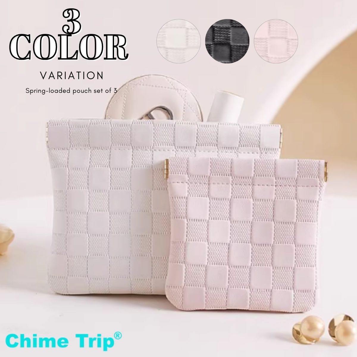 Chime Trip Chime Trip Pouch 配件包 小號 Springero 金屬皮夾 春季時尚韓國時尚女士化妝包 緊湊型刷架可愛化妝包
