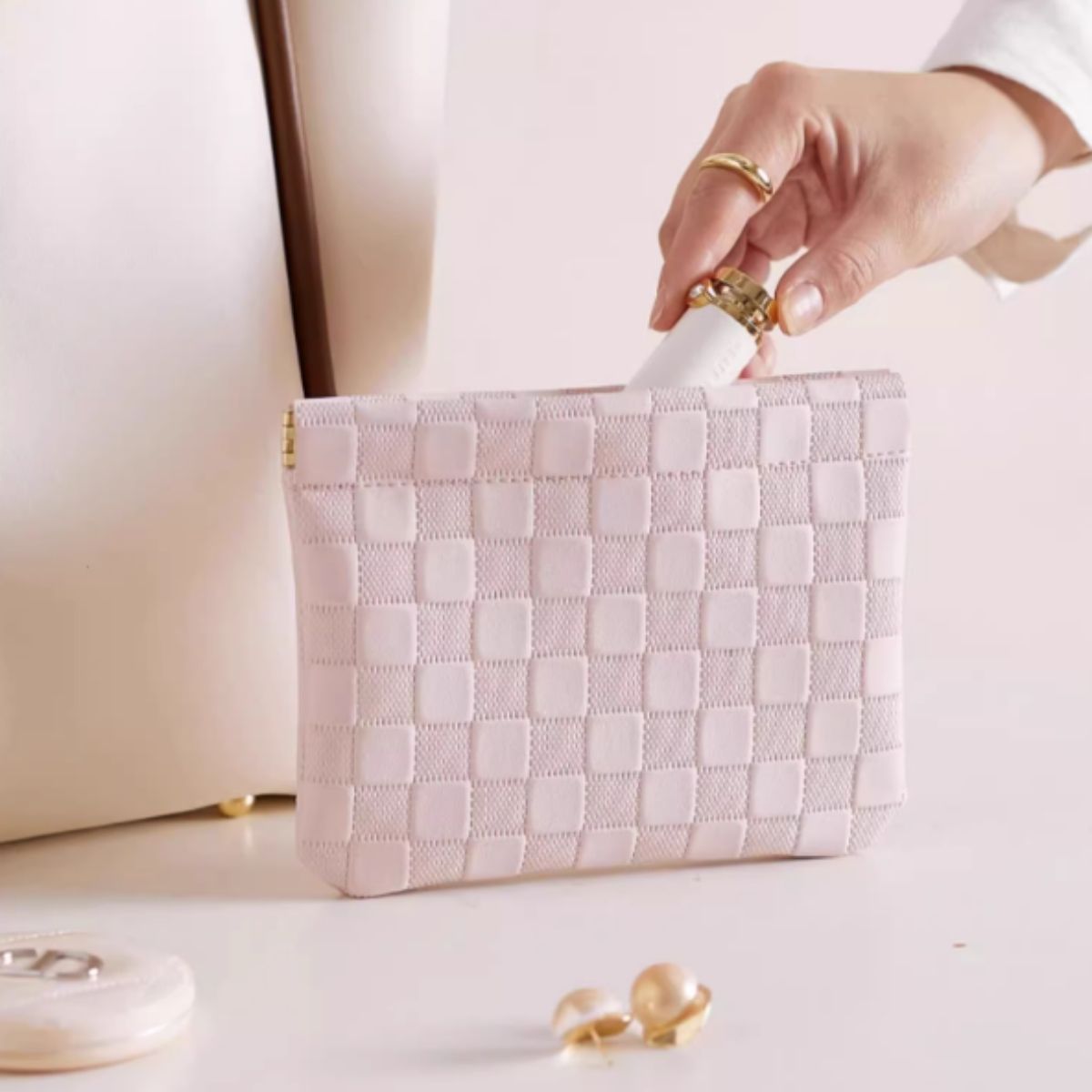 Chime Trip Chime Trip Pouch 配件包 小號 Springero 金屬皮夾 春季時尚韓國時尚女士化妝包 緊湊型刷架可愛化妝包
