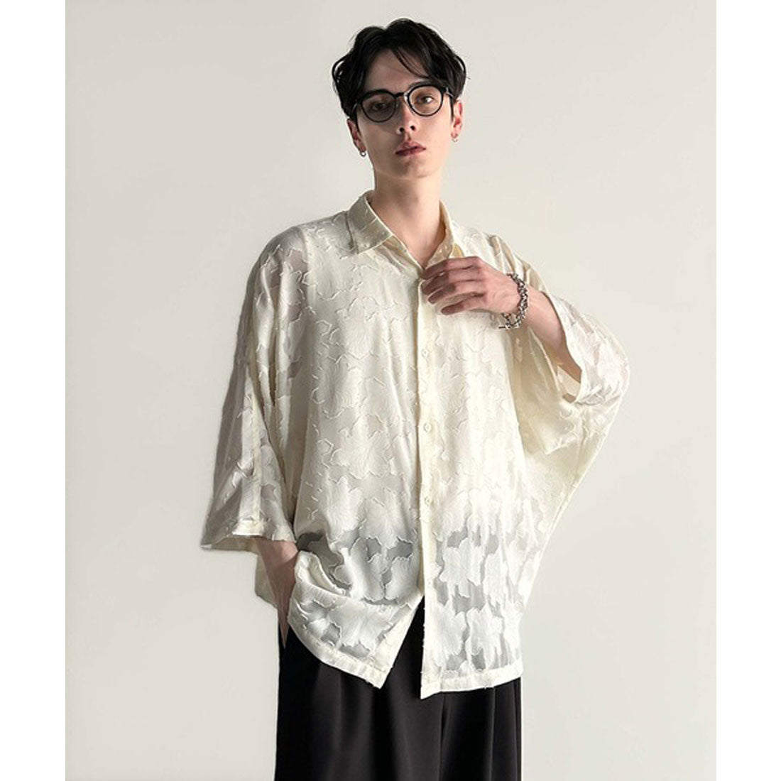 クラシカルエルフ Classical Elf フラワー柄シアージャカードドルマンシャツ （アイボリー） アイボリー