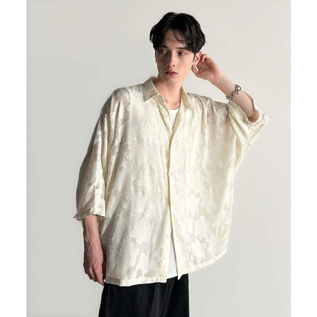 クラシカルエルフ Classical Elf フラワー柄シアージャカードドルマンシャツ （アイボリー） アイボリー