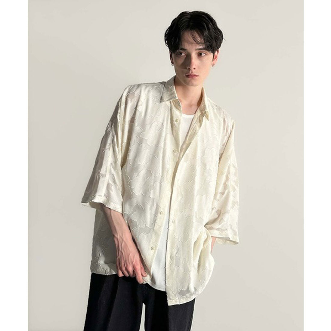 クラシカルエルフ Classical Elf フラワー柄シアージャカードドルマンシャツ （アイボリー） アイボリー