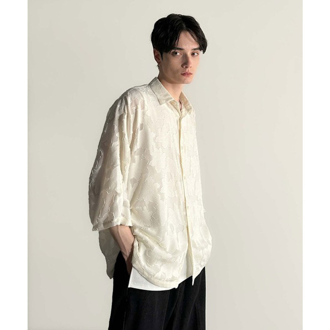 クラシカルエルフ Classical Elf フラワー柄シアージャカードドルマンシャツ （アイボリー） アイボリー