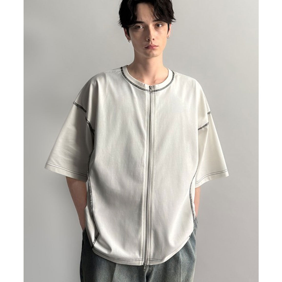 クラシカルエルフ Classical Elf 「1枚でも羽織でも。」インサイドアウト仕様2wayダブルジップジャケットTシャツ （オフホワイト） オフホワイト