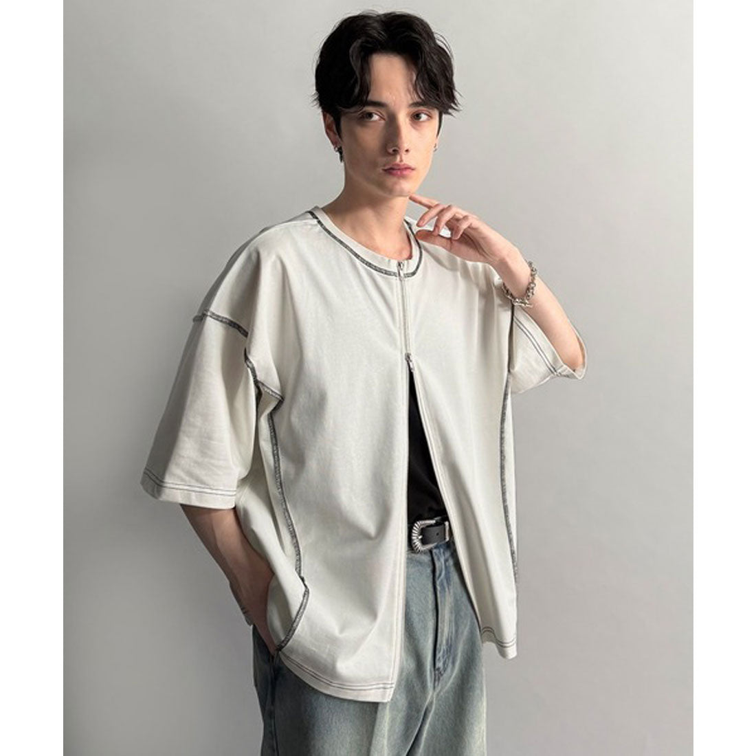 クラシカルエルフ Classical Elf 「1枚でも羽織でも。」インサイドアウト仕様2wayダブルジップジャケットTシャツ （オフホワイト） オフホワイト