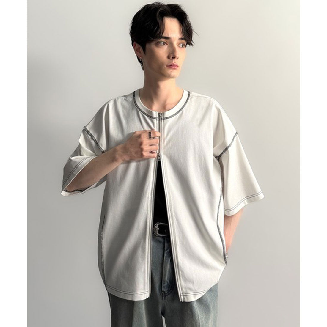 クラシカルエルフ Classical Elf 「1枚でも羽織でも。」インサイドアウト仕様2wayダブルジップジャケットTシャツ （オフホワイト） オフホワイト