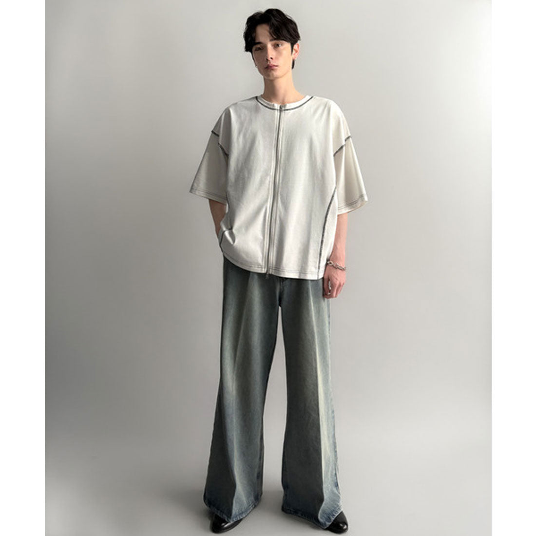 クラシカルエルフ Classical Elf 「1枚でも羽織でも。」インサイドアウト仕様2wayダブルジップジャケットTシャツ （オフホワイト） オフホワイト