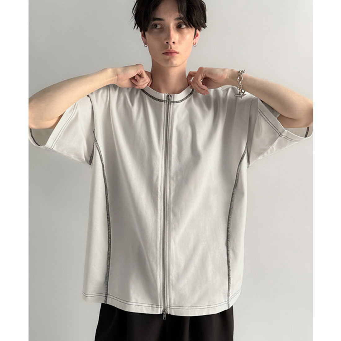 クラシカルエルフ Classical Elf 「1枚でも羽織でも。」インサイドアウト仕様2wayダブルジップジャケットTシャツ （オフホワイト） オフホワイト