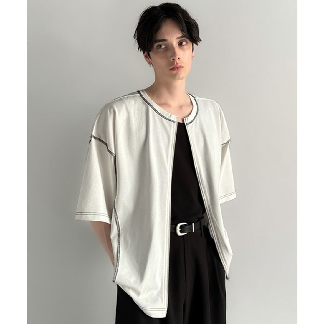 クラシカルエルフ Classical Elf 「1枚でも羽織でも。」インサイドアウト仕様2wayダブルジップジャケットTシャツ （オフホワイト） オフホワイト