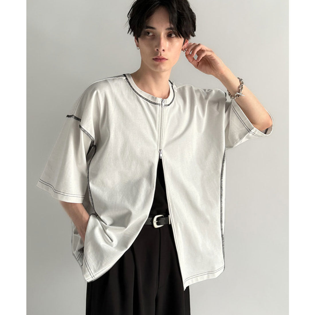 クラシカルエルフ Classical Elf 「1枚でも羽織でも。」インサイドアウト仕様2wayダブルジップジャケットTシャツ （オフホワイト） オフホワイト