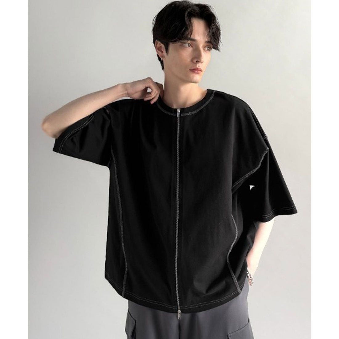 クラシカルエルフ Classical Elf 「1枚でも羽織でも。」インサイドアウト仕様2wayダブルジップジャケットTシャツ （オフホワイト） オフホワイト