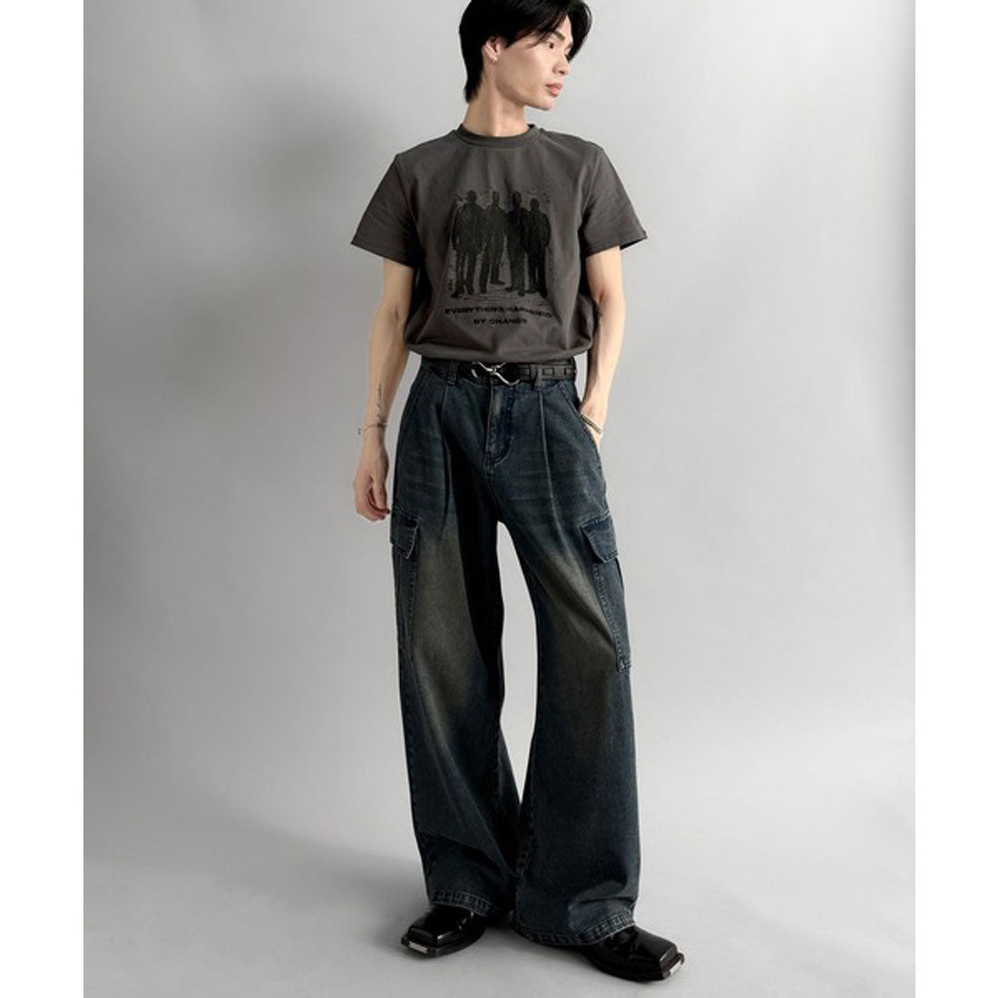 クラシカルエルフ Classical Elf 《Haruto×クラシカルエルフコラボ》綿100％メッセージ刺繍入りグラフィックTシャツ（半袖） （チャコールグレー） チャコールグレー