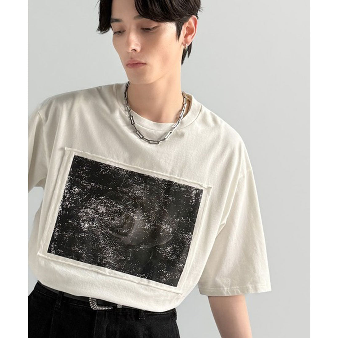 クラシカルエルフ Classical Elf 「一目惚れ。」ピグメント加工ダブルレイヤーデザインプリントTシャツ （グレイッシュベージュ） グレイッシュベージュ