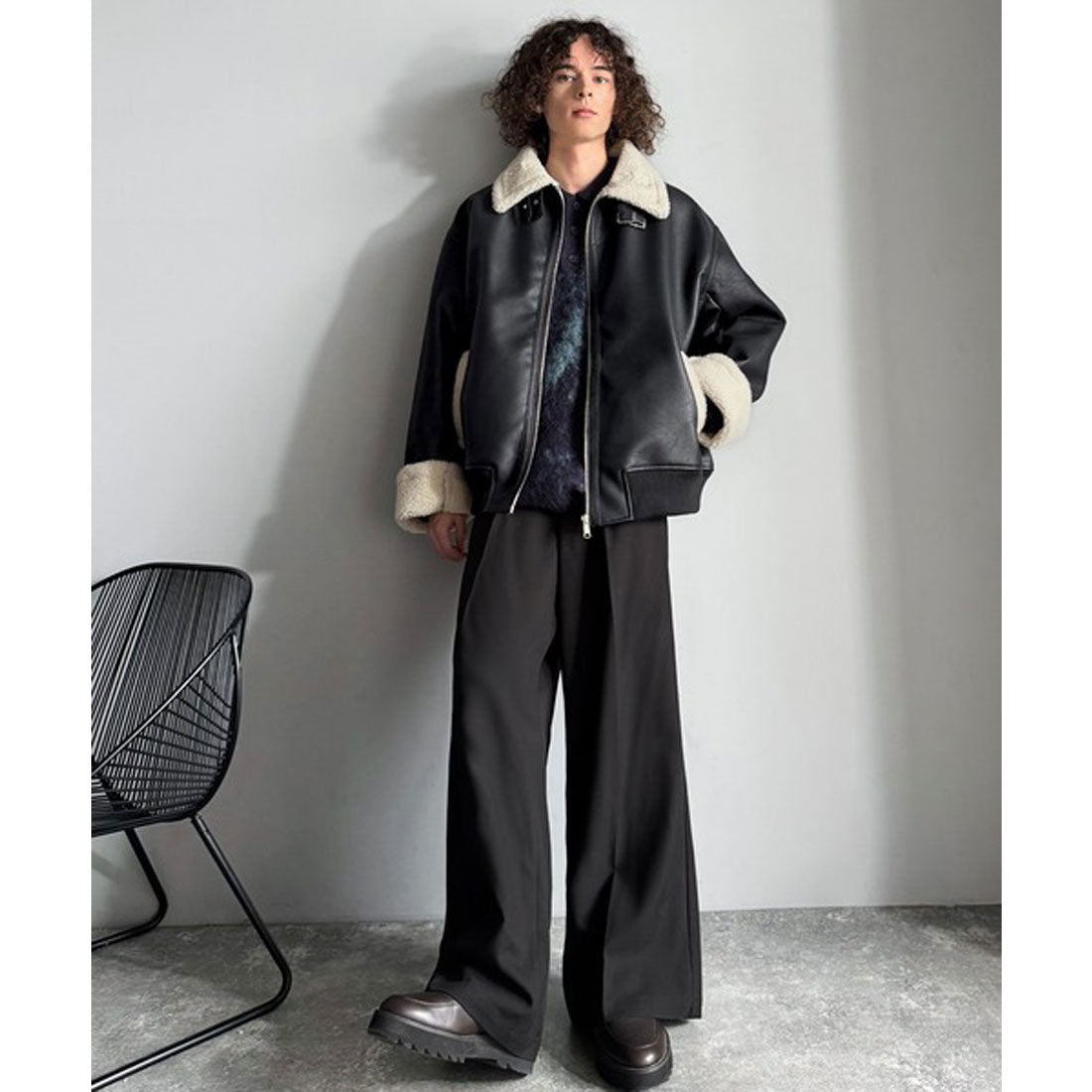 クラシカルエルフ Classical Elf 2way襟ボア切り替えフェイクレザージャケット （ブラック） ブラック