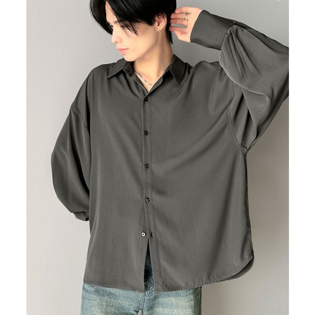 クラシカルエルフ Classical Elf どんなシーンでも映える。とろみポリツイルオーバーサイズシャツ（長袖） （チャコール） チャコール