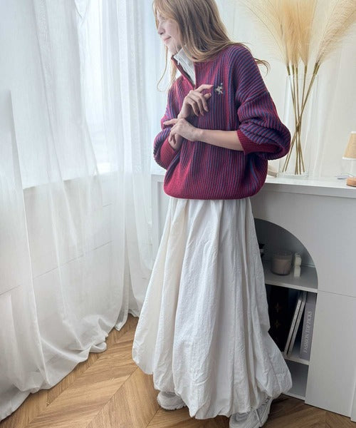 クラシカルエルフ Classical Elf お洒落な配色でワンランク上の秋冬コーデ。胸刺繍バイカラーリブニットハーフジッププルオーバー