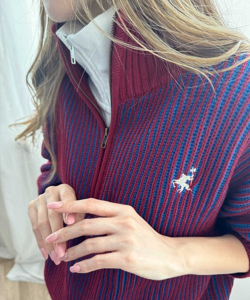 クラシカルエルフ Classical Elf お洒落な配色でワンランク上の秋冬コーデ。胸刺繍バイカラーリブニットハーフジッププルオーバー