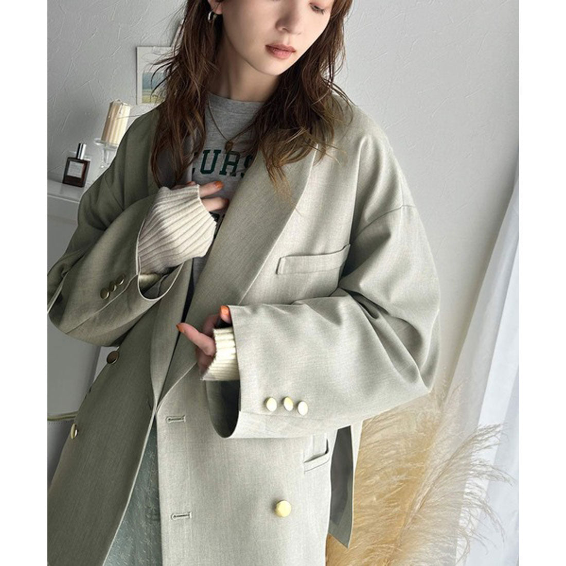 Classical Elf Easy-to-wear adult blazer. Side slit oversized double ja