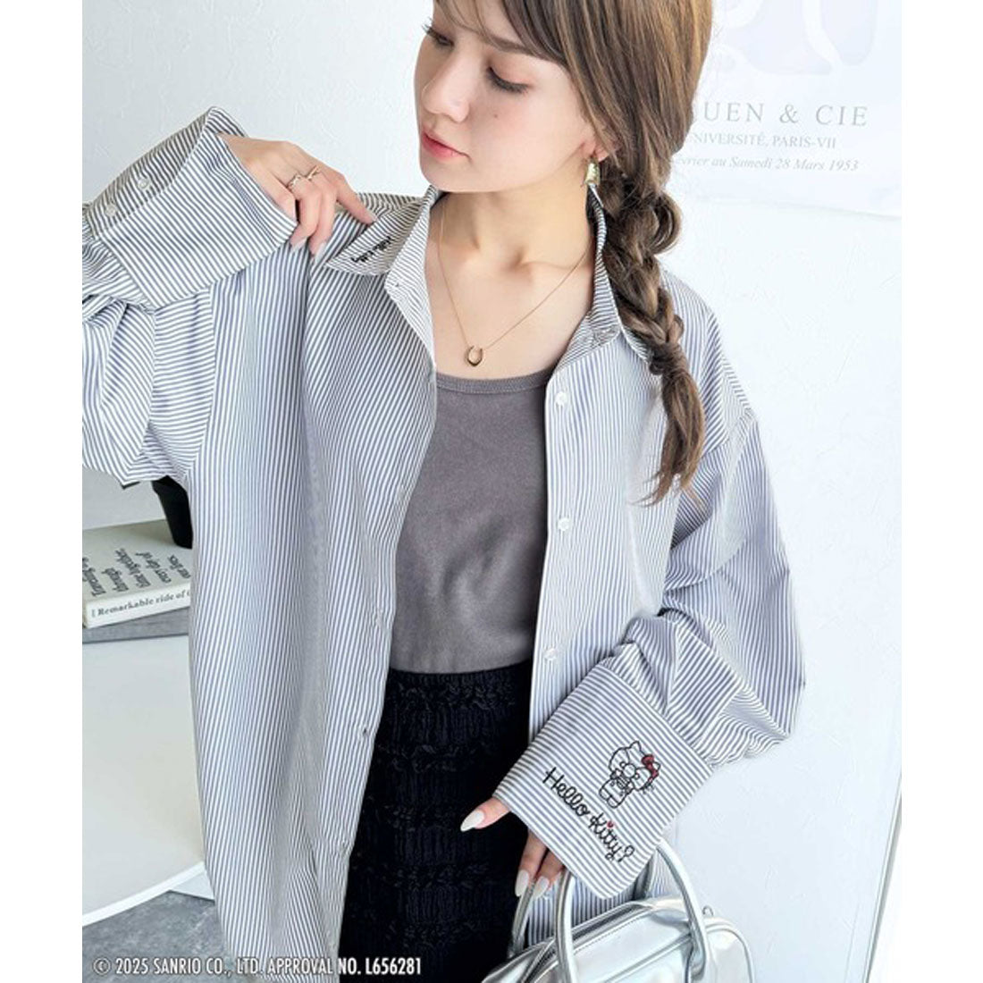 クラシカルエルフ Classical Elf 【Sanrio characters/サンリオキャラクターズ】ランダム刺繍ストライプシャツ(長袖) （ブルーストライプ） ブルーストライプ