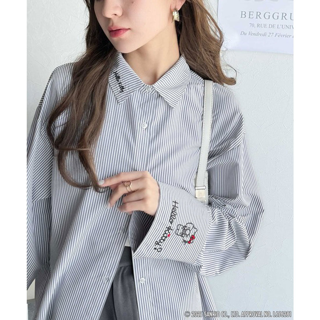 クラシカルエルフ Classical Elf 【Sanrio characters/サンリオキャラクターズ】ランダム刺繍ストライプシャツ(長袖) （ブルーストライプ） ブルーストライプ