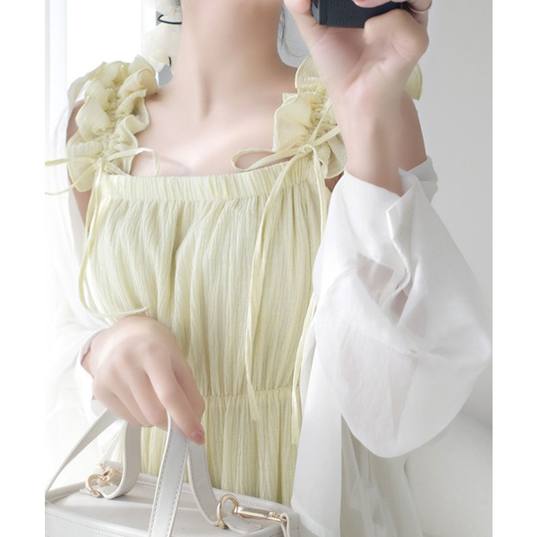 クラシカルエルフ Classical Elf 【mily bilet】甘くて軽やか。フリルショルダーAラインティアードキャミワンピース(ロング) （イエロー） イエロー